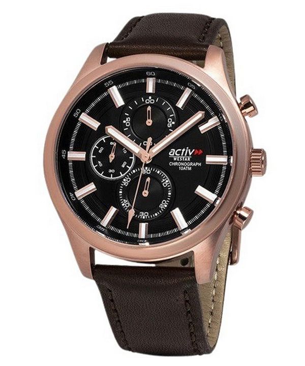 Westar Activ Chronograph Læderrem Black Dial Quartz 90253PPN623 100M herreur