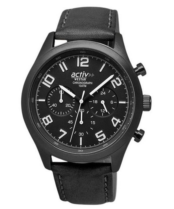 Westar Activ Chronograph Læderrem Black Dial Quartz 90261GGN103 100M herreur