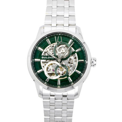 Bulova Sutton rustfrit stål grønt skelet automatisk 96A329 herreur