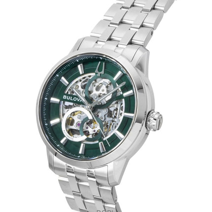 Bulova Sutton rustfrit stål grønt skelet automatisk 96A329 herreur