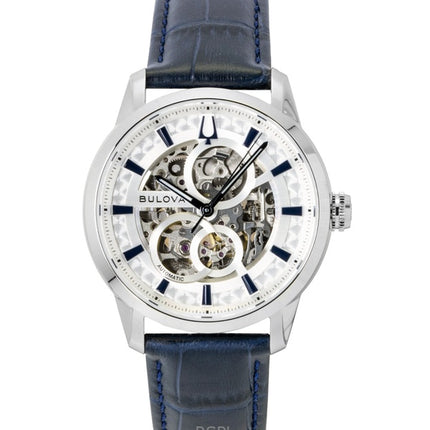 Bulova Sutton læderrem sølv skelet automatisk 96A330 herreur
