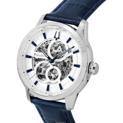 Bulova Sutton læderrem sølv skelet automatisk 96A330 herreur