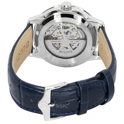 Bulova Sutton læderrem sølv skelet automatisk 96A330 herreur