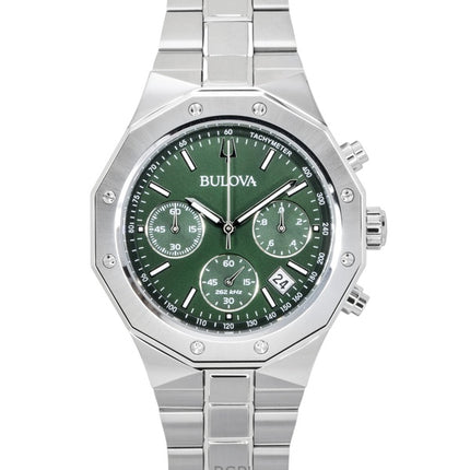 Bulova Octagon Prestige Chronograph Rustfrit Stål Grøn Skive Quartz 96B409 100M Herreur