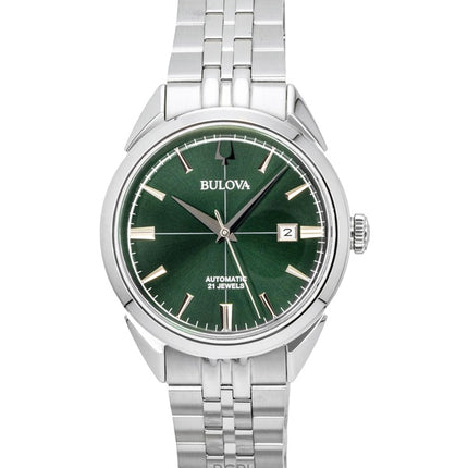 Bulova Sutton rustfrit stål grøn urskive automatisk 96B424 herreur