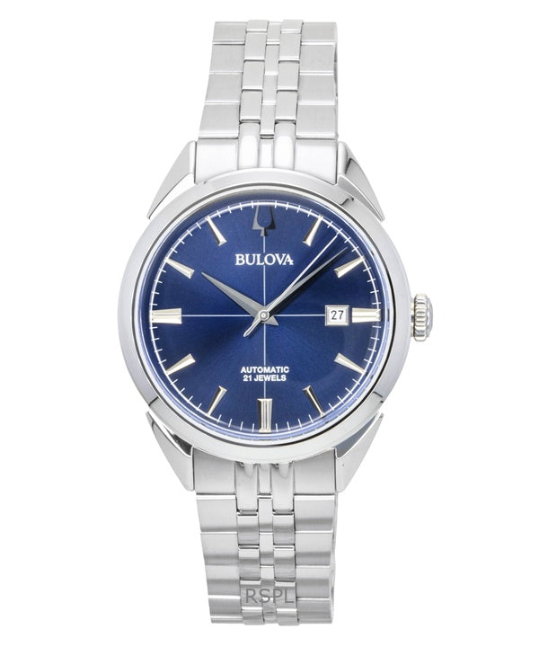 Bulova Sutton rustfrit stål blå urskive automatisk 96B425 herreur