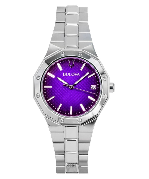 Bulova Prestige rustfrit stål lilla urskive kvarts 96M168 100M dameur