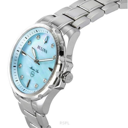 Bulova Marine Star Diamond Accenter Rustfrit Stål Blå Perlemorskive Kvarts 96P248 100 Dameur