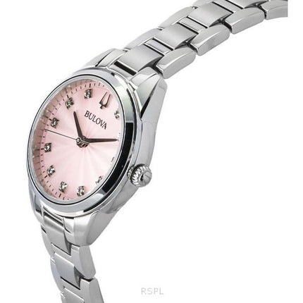 Bulova Sutton Rustfrit Stål Diamant Accenter Pink Dial Quartz 96P249 Dameur