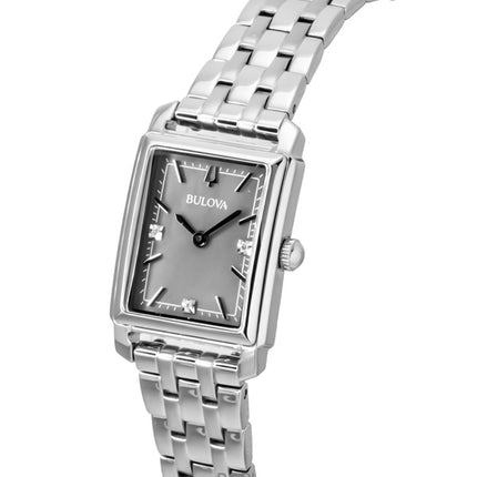 Bulova Sutton Diamond Accents rustfrit stål grå perlemor urskive kvarts 96P252 dameur