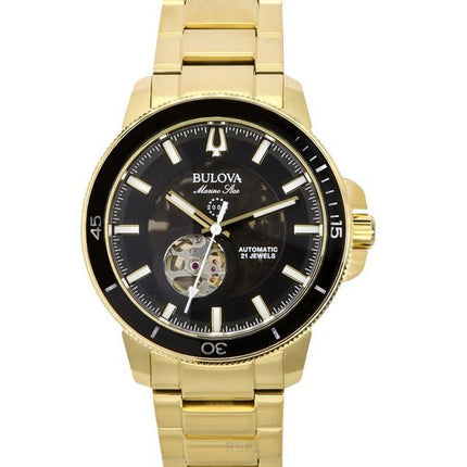 Bulova Marine Star Gold Tone Rustfrit Stål Sort Urskive Automatisk Diver&#39,s 97A174 200M herreur