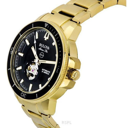 Bulova Marine Star Gold Tone Rustfrit Stål Sort Urskive Automatisk Diver&#39,s 97A174 200M herreur