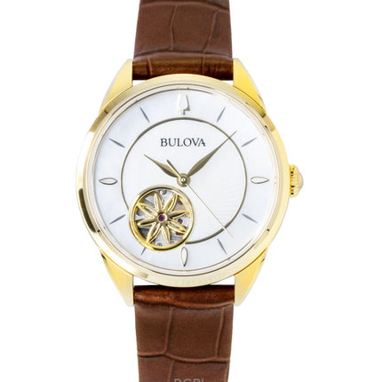 Bulova Sutton læderrem åben hjerte perlemor urskive automatisk 97L179 dameur