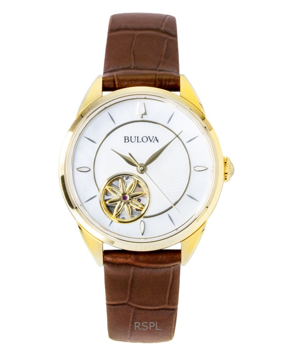 Bulova Sutton læderrem åben hjerte perlemor urskive automatisk 97L179 dameur