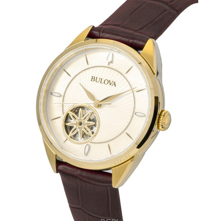 Bulova Sutton læderrem åben hjerte perlemor urskive automatisk 97L179 dameur