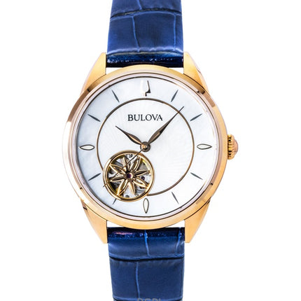Bulova Sutton læderrem åben hjerte perlemor urskive automatisk 97L180 dameur
