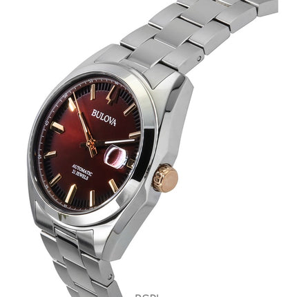 Bulova Surveyor Rustfrit Stål Burgundy Urskive Automatisk 98B422 herreur