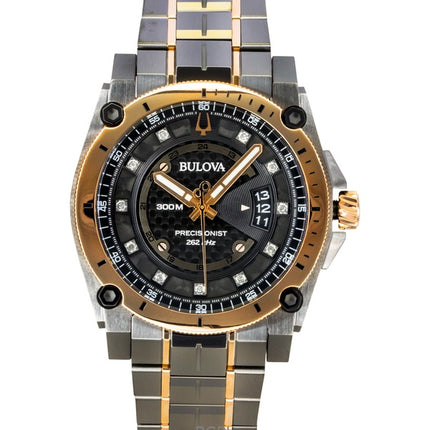 Bulova Precisionist diamant rustfrit stål sort urskive kvarts dykkerur 98D149 300M herreur