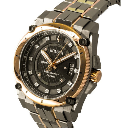 Bulova Precisionist diamant rustfrit stål sort urskive kvarts dykkerur 98D149 300M herreur