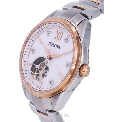 Bulova Classic White Open Heart Dial Automatisk 98P170 Dameur