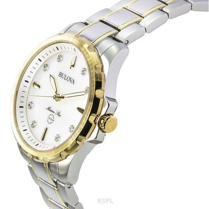 Bulova Marine Star Tofarvet rustfrit stål Diamantaccenter Perlemorskive Kvarts 98P227 100M Dameur