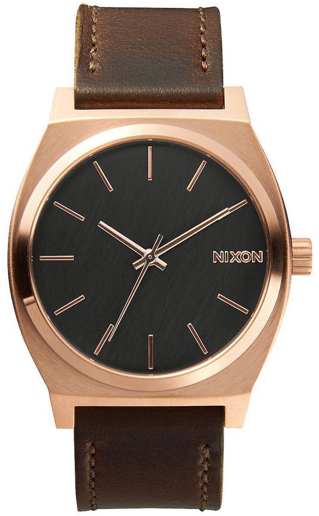 Nixon Time Teller Rose Guld brun læder A045-2001-00 Herreur