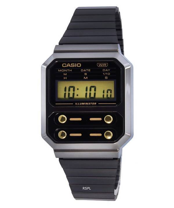 Casio Vintage Digital Rustfrit Stål Kvarts A100WEGG-1A2 Herreur