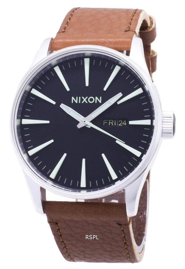 Nixon kvarts skildvagt mørkebrune læder A105-1037-00 Herreur