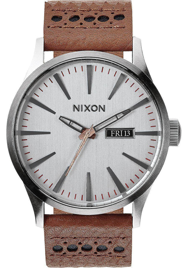 Nixon kvarts Sentry læder sølv urskive A105-1752-00 Herreur