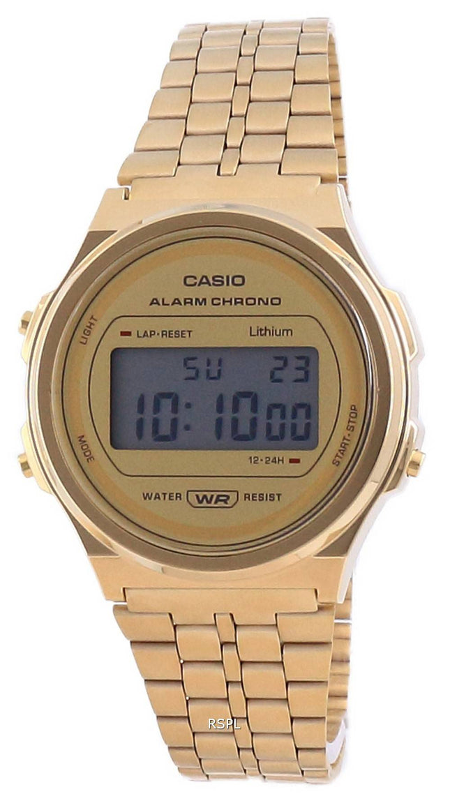 Casio Youth Vintage guldfarvet rustfrit stÃ¥l Digital A171WEG-9A Unisex ur