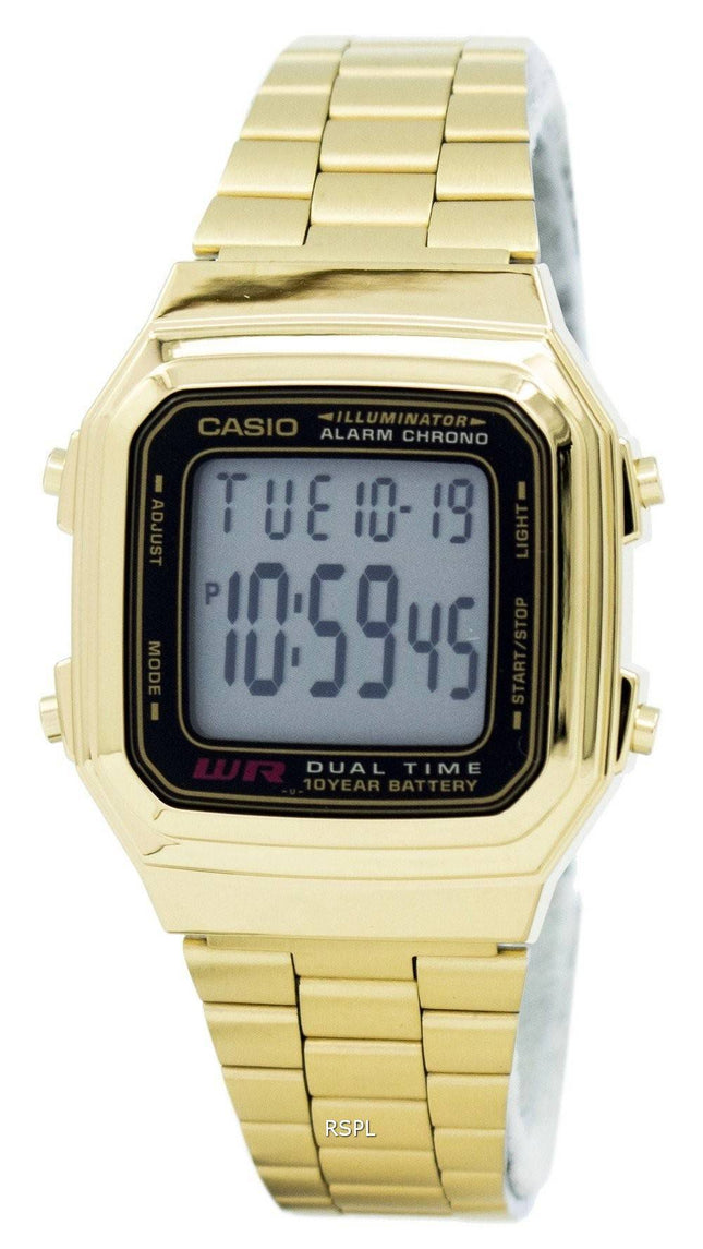 Casio Digital rustfrit stål Alarm Chrono Dual tid A178WGA-1ADF A178WGA-1A Herreur