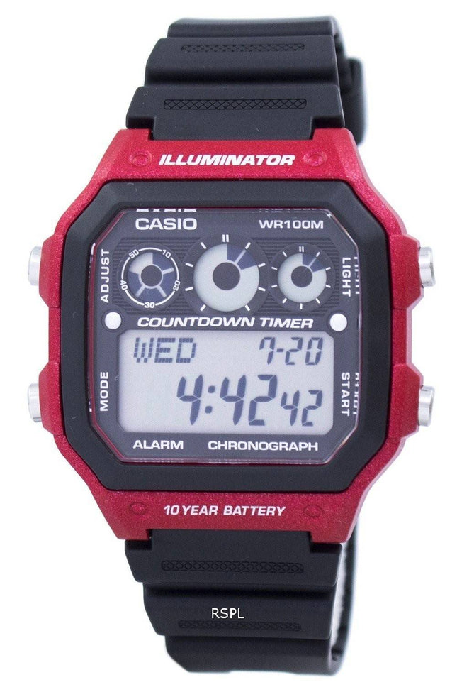 Casio ungdom serie Illuminator Chronograph Alarm AE-1300WH-4AV Herreur