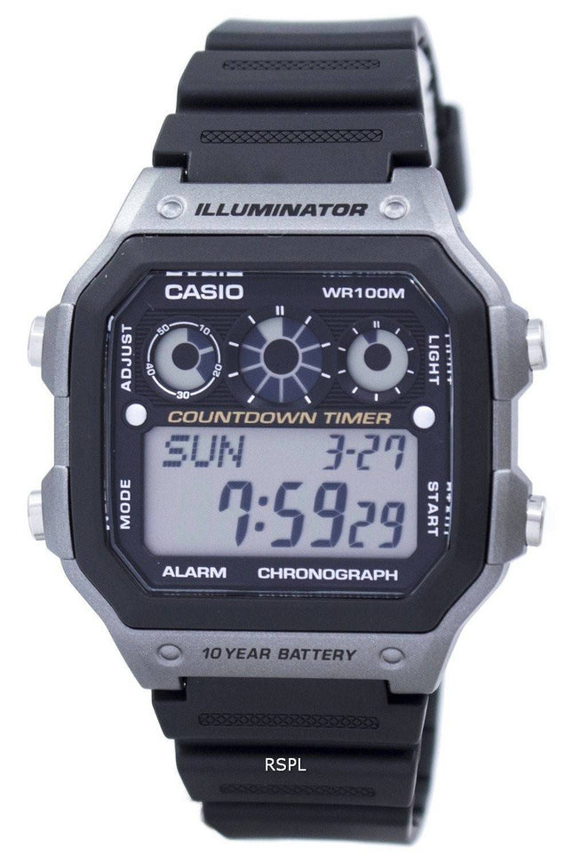 Casio ungdom serie Illuminator Chronograph Alarm Digital AE-1300WH-8AV Herreur