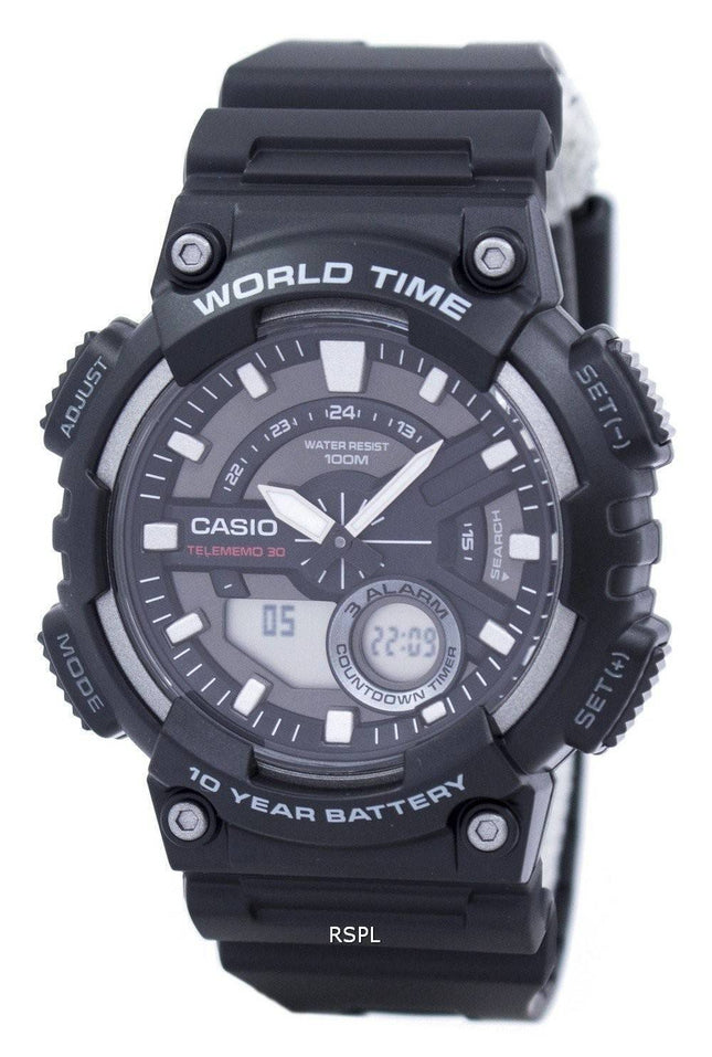 Casio Telememo 30 verden tid Alarm Analog Digital AEQ-110W-1AV Herreur