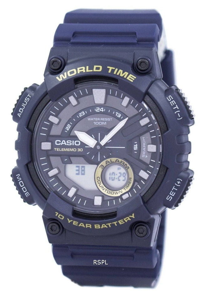 Casio Telememo 30 verden tid Alarm Analog Digital AEQ-110W-2AV Herreur