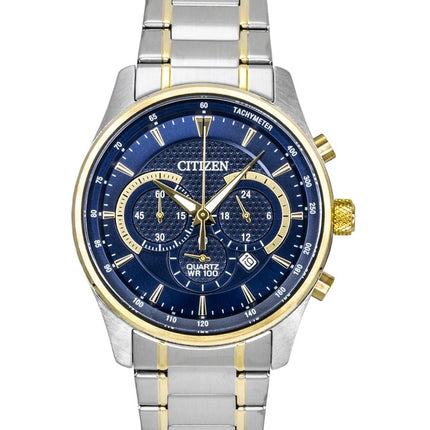 Citizen Chronograph tofarvet rustfrit stål blå urskive kvarts AN8194-51L 100M herreur