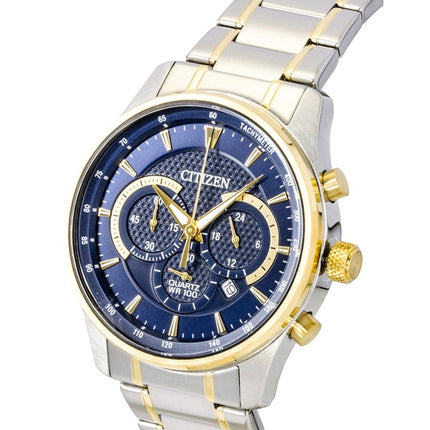 Citizen Chronograph tofarvet rustfrit stål blå urskive kvarts AN8194-51L 100M herreur