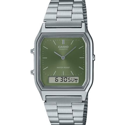 Casio Vintage Analog Digital Green Dial Dual Time Quartz AQ-230A-3AMQY unisex ur