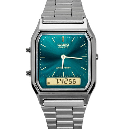 Casio Vintage Analog Digital Rustfrit Stål Grøn Skive Quartz AQ-230EGG-3A Unisex Ur