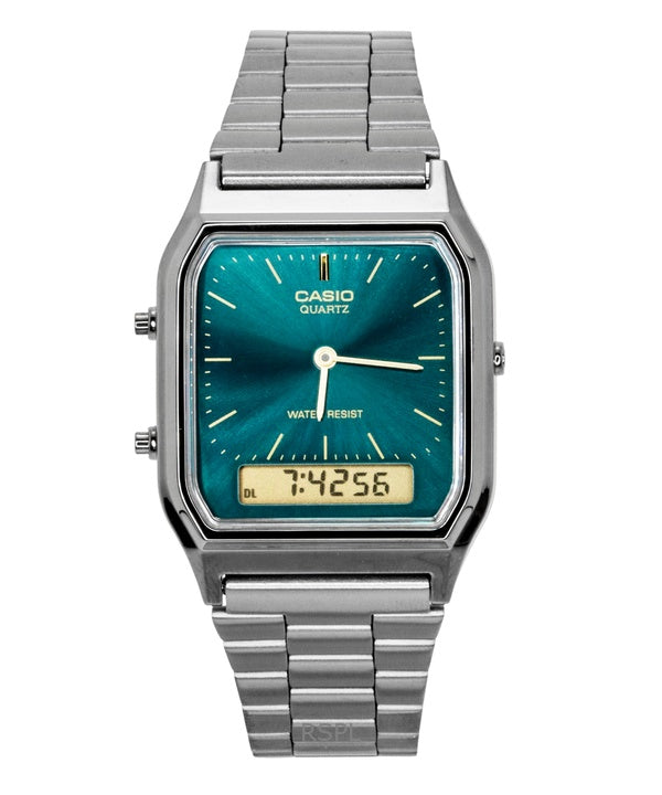 Casio Vintage Analog Digital Rustfrit Stål Grøn Skive Quartz AQ-230EGG-3A Unisex Ur