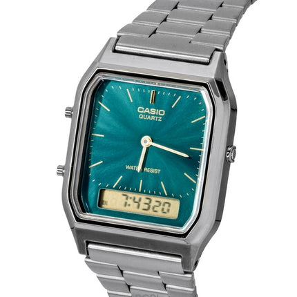 Casio Vintage Analog Digital Rustfrit Stål Grøn Skive Quartz AQ-230EGG-3A Unisex Ur