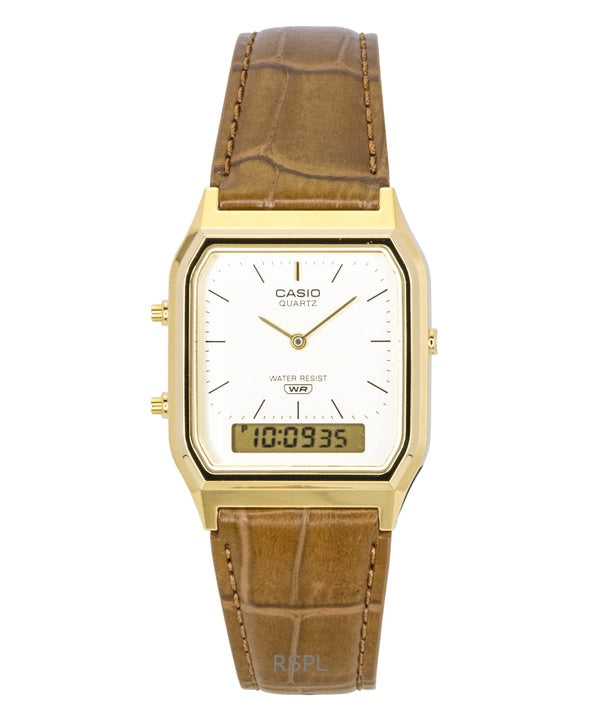 Casio Vintage Analog Digital Læderrem Guld Skive Quartz AQ-230EGL-9A Unisex Ur