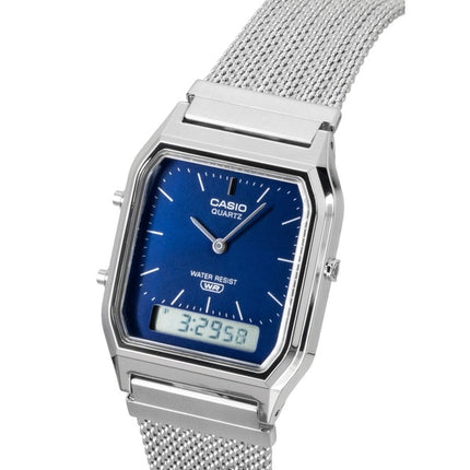 Casio Vintage Analog Digital Rustfrit Stål Mesh Armbånd Blå Skive Quartz AQ-230EM-2A Unisex Ur