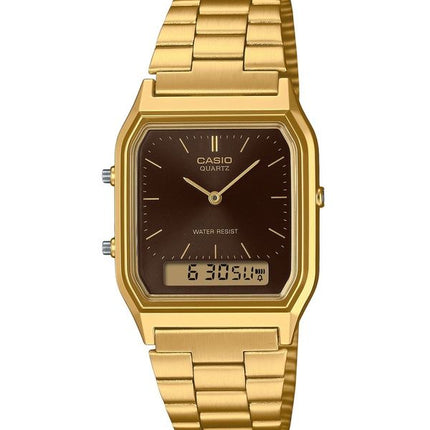 Casio Vintage Analog Digital Guld Tone Rustfrit Stål Brun Urskive Quartz AQ-230GA-5A Unisex Ur