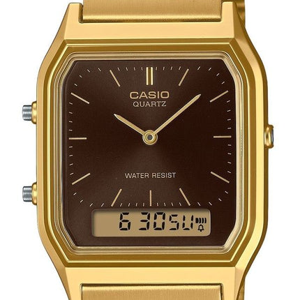 Casio Vintage Analog Digital Guld Tone Rustfrit Stål Brun Urskive Quartz AQ-230GA-5A Unisex Ur