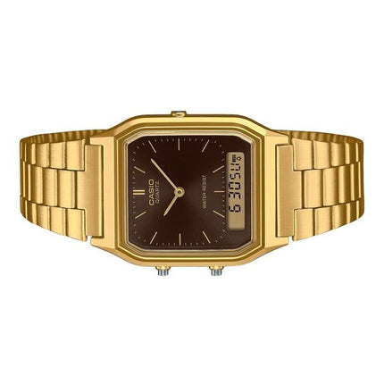 Casio Vintage Analog Digital Guld Tone Rustfrit Stål Brun Urskive Quartz AQ-230GA-5A Unisex Ur
