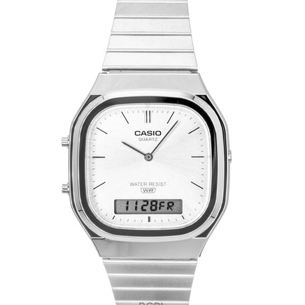 Casio Vintage Analog Digital Rustfrit Stål Sølv Skive Quartz AQ-240E-7A Unisex Ur