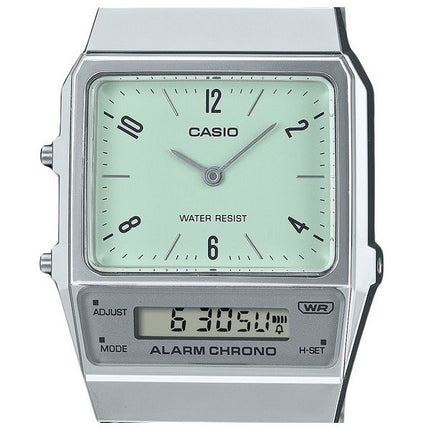 Casio Vintage Analog Digital Dual Time Rustfrit Stål Armbånd Grøn Urskive Quartz AQ-800E-3A Unisex Ur