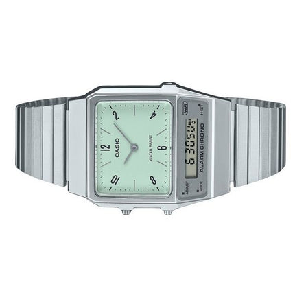 Casio Vintage Analog Digital Dual Time Rustfrit Stål Armbånd Grøn Urskive Quartz AQ-800E-3A Unisex Ur