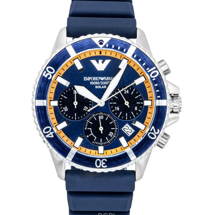 Emporio Armani World Explorer Chronograph Silikonerem Blå Skive Solar AR11696 100M Herreur